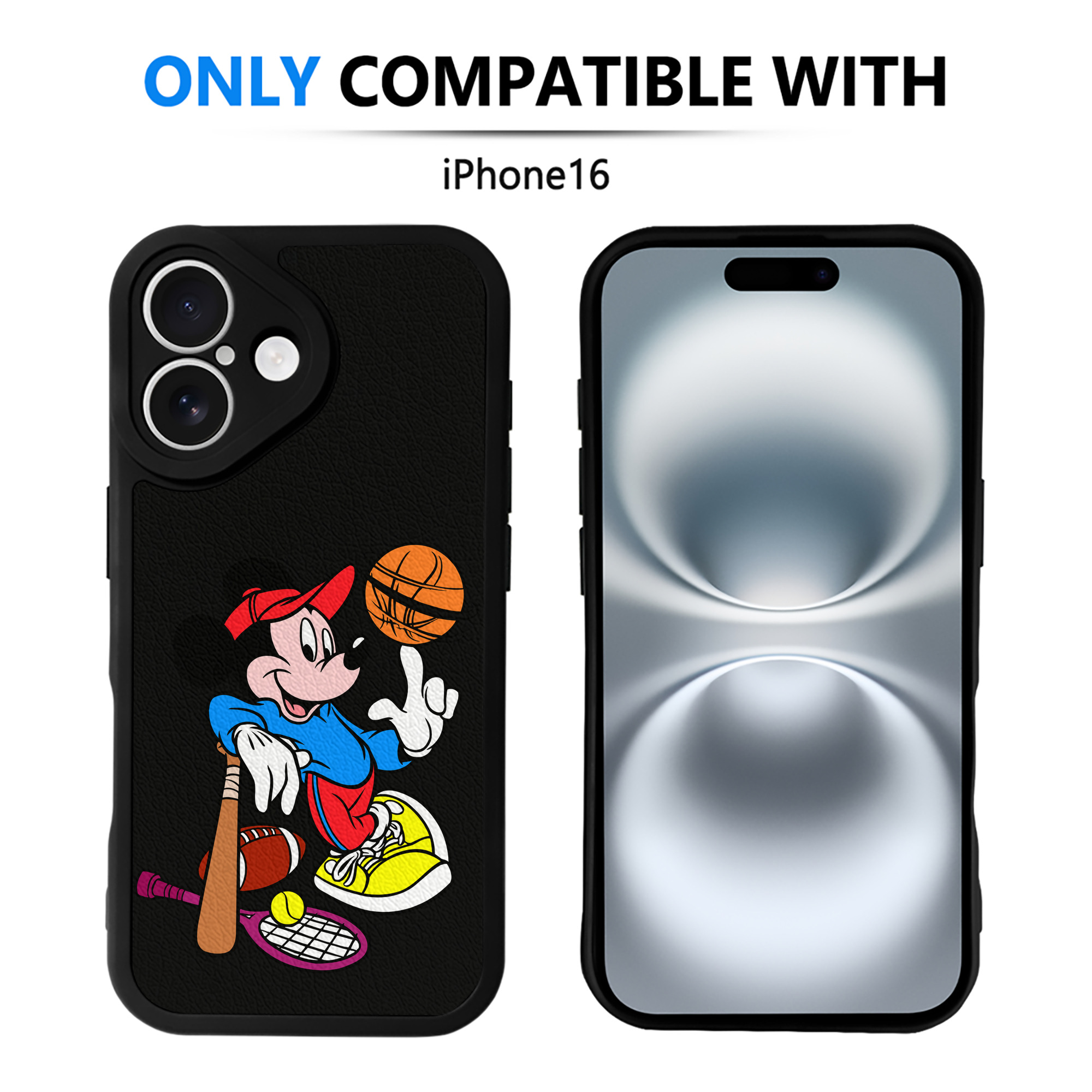 （画像用） ミッキーマウス Mickey Mouse 【iPhone 16シリーズ対応】シリコンスマホケース（レザー調） 材質：シリコン